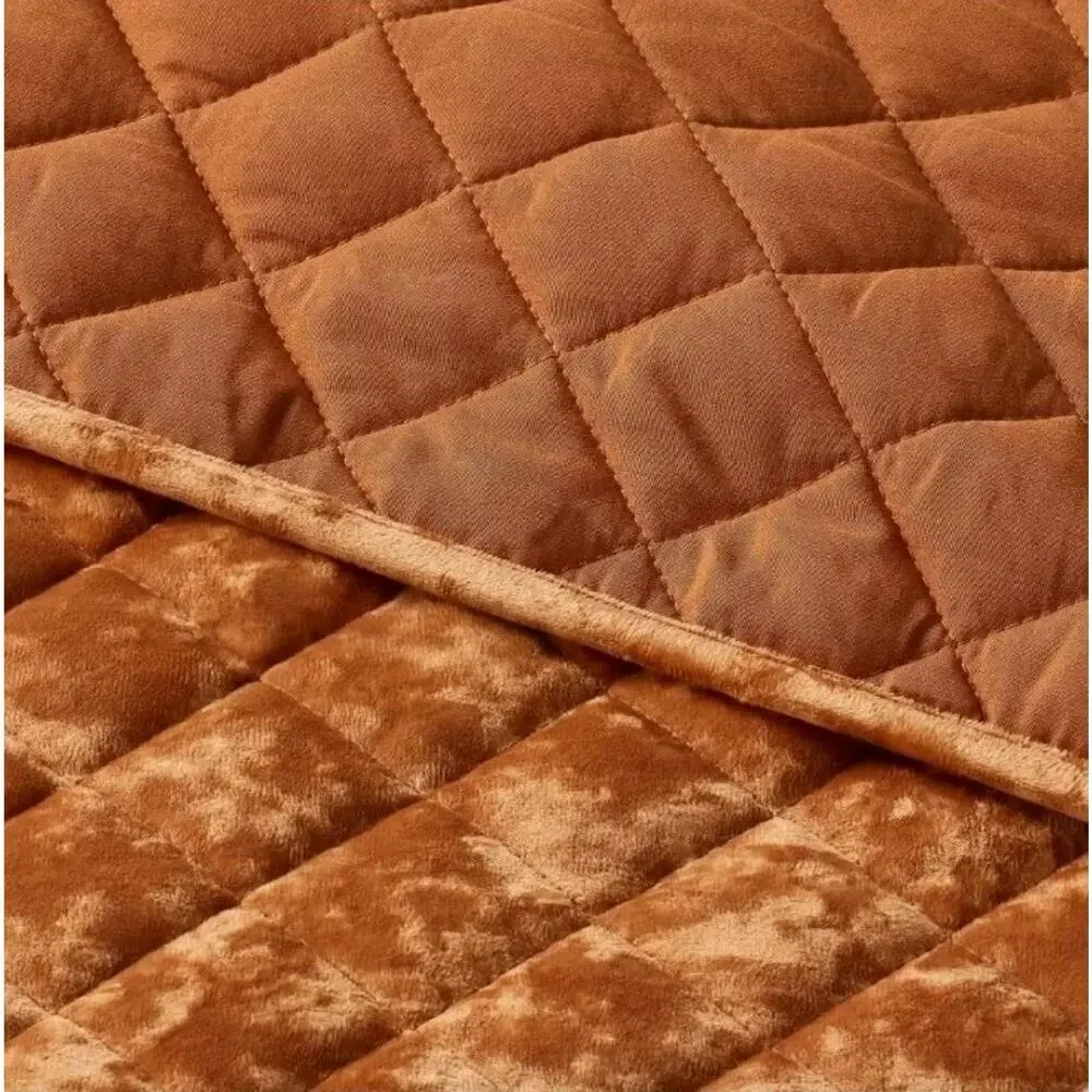 Full/Queen Luxe Diamond Stitch Velvet Quilt Camel Threshold + Pillowcases